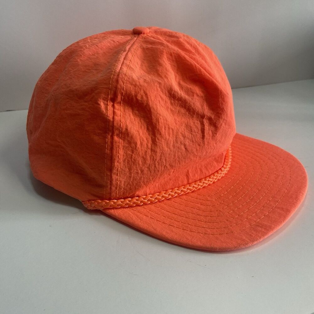 Vintage Rope Hat Cap One Size Hunters Blaze Orange Foam Trucker Snapback Vtg